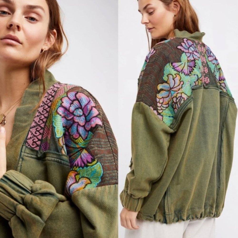 FREE PEOPLE ANTIGUA CARDI EMBROIDERED JACKET ZIP M
